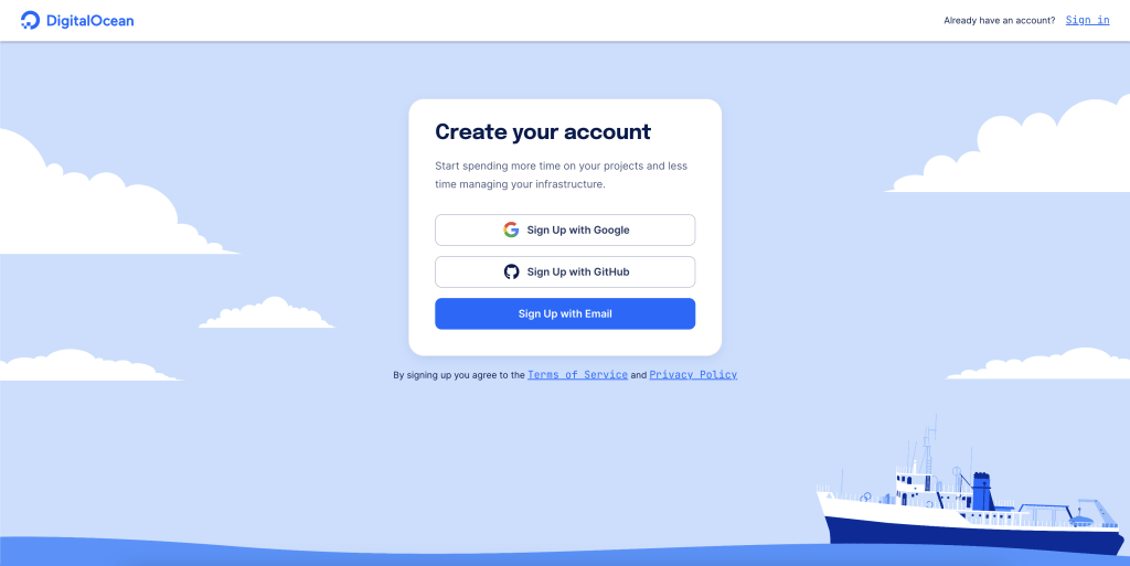 Create account for DigitalOcean