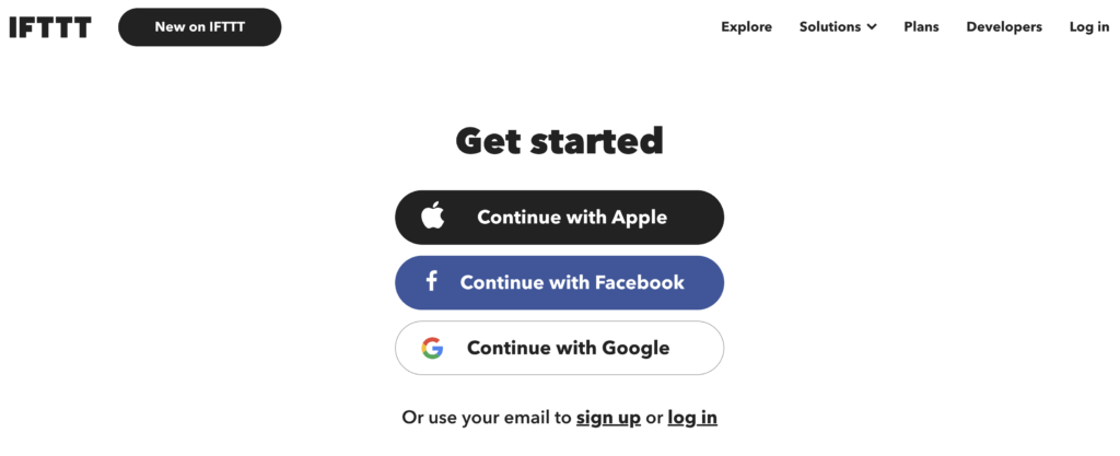 Register page for IFTTT's website