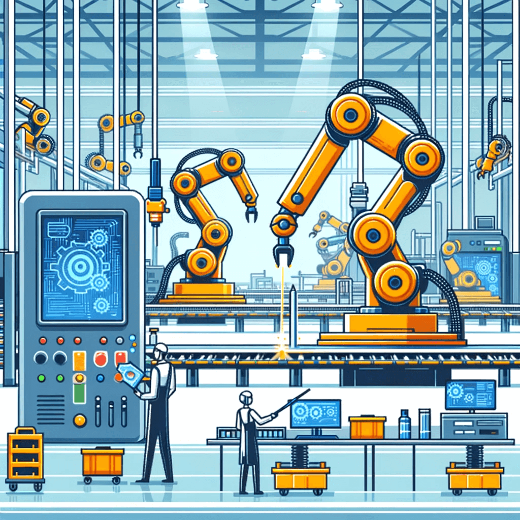 Illustration showcasing advanced digital automation technology in a clean, high-tech environment