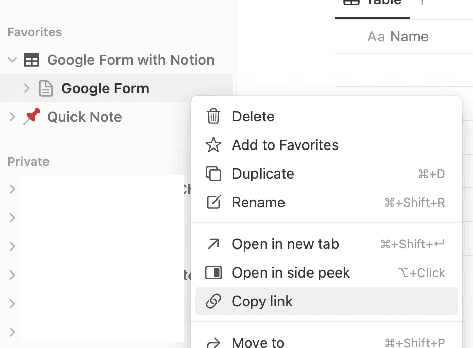 Copy link to Notion's database