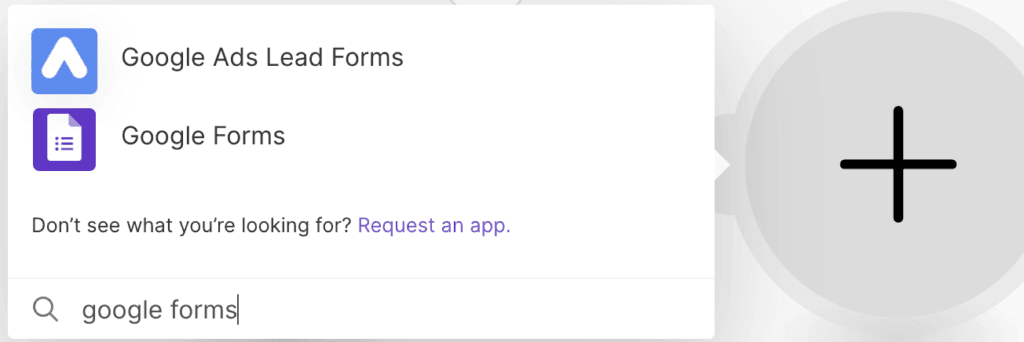 Search for Google Forms module inside Make platform