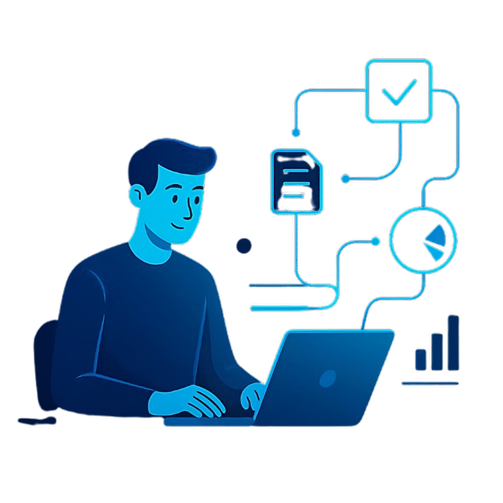 person automating their work with glowing workflow lines