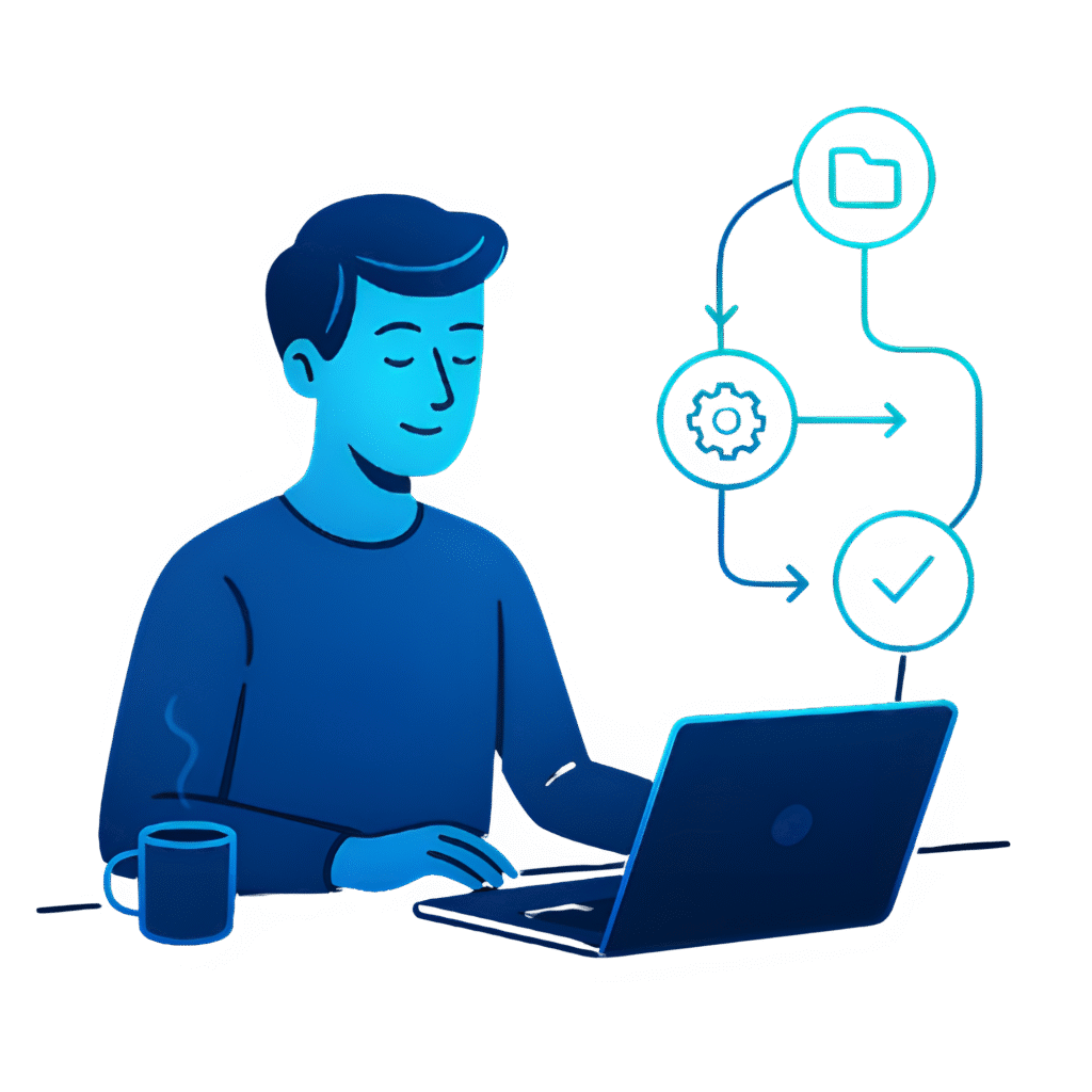 Vector illustration about a person being calm since he mastered automation