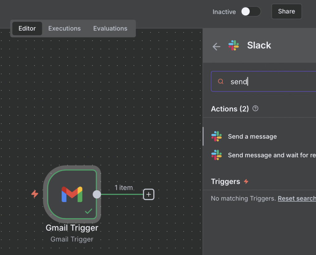 n8n Slack Send a message action