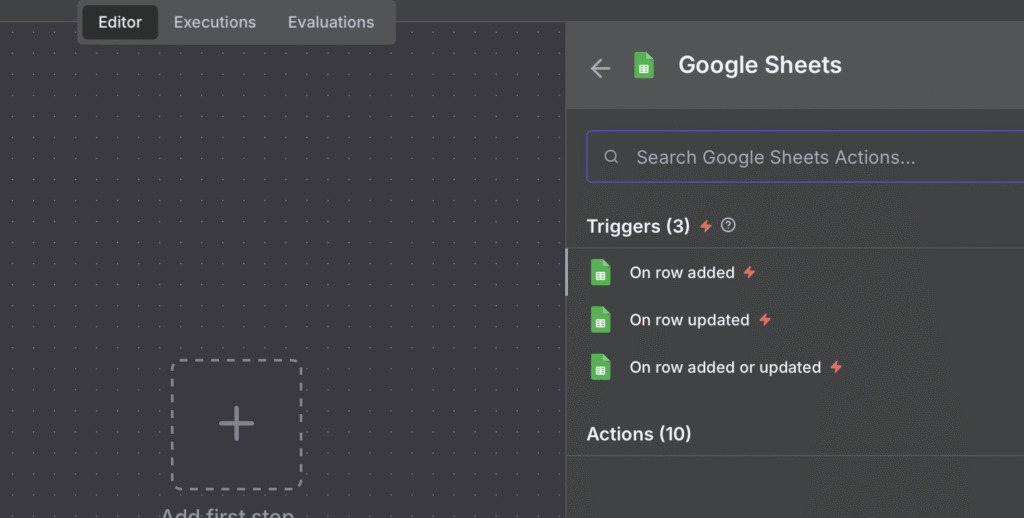 Google Sheets on row added trigger on n8n